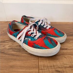 Vans Kids Red and Teal Tropical Palm Tree Canvas Sneakers Size 5.5